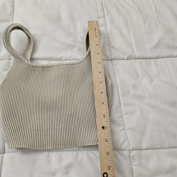 Babaton Aritzia Crop Top XXS Matte Pearl Ribbed Tank Sculpt Knit Stretch - Picture 7 of 8